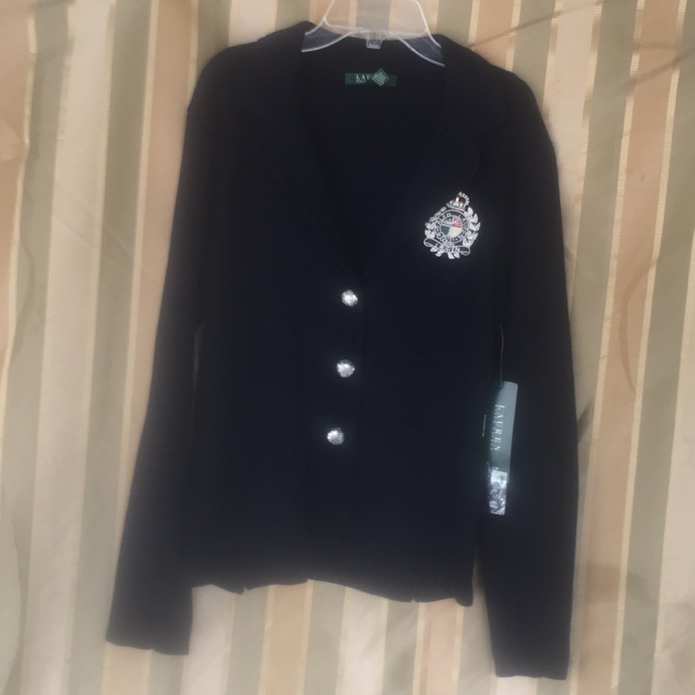 Lauren Ralph Lauren blue button up sweater size 6